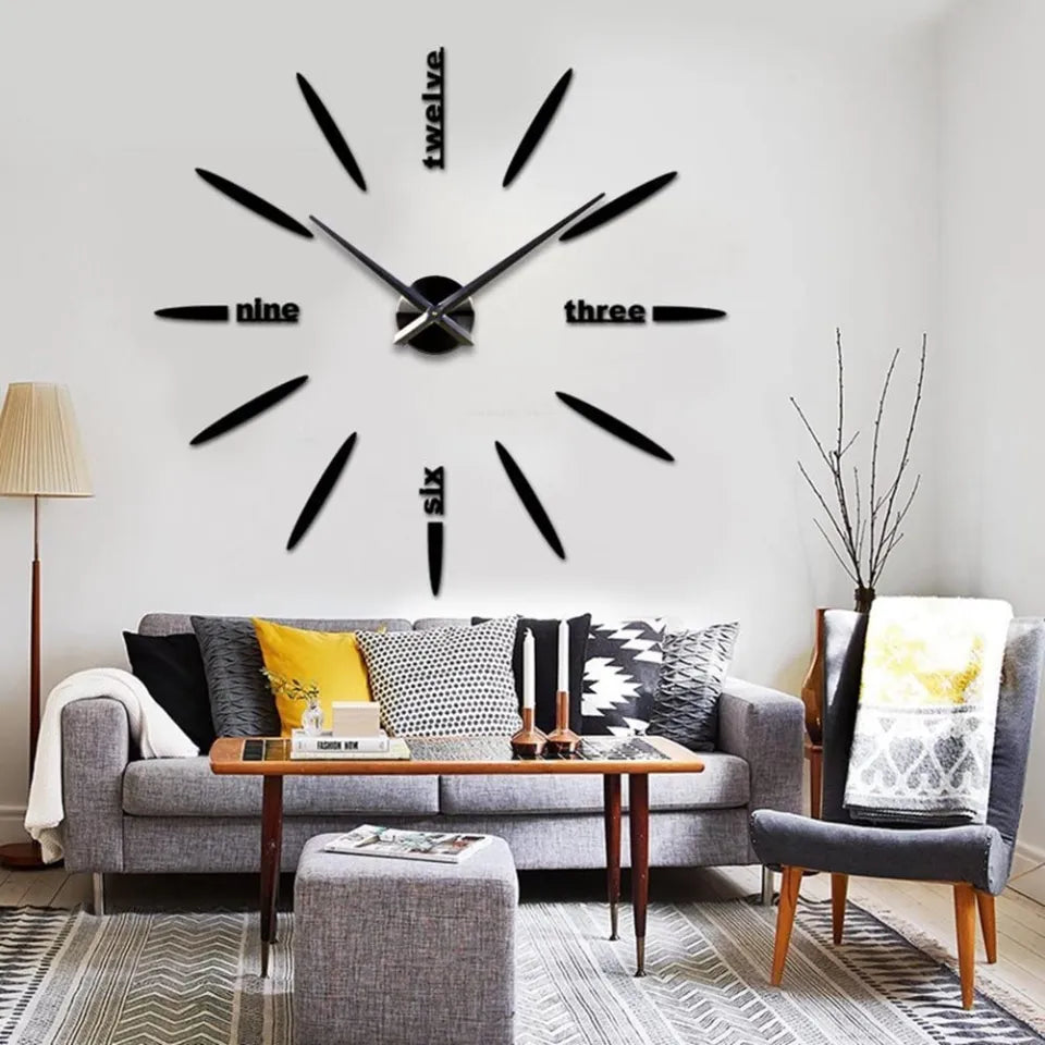 3D DIY Wall Clock – Large Modern Acrylic Mirror Sticker, Self-Adhesive Silent Quartz Clock for Living Room Home Decor